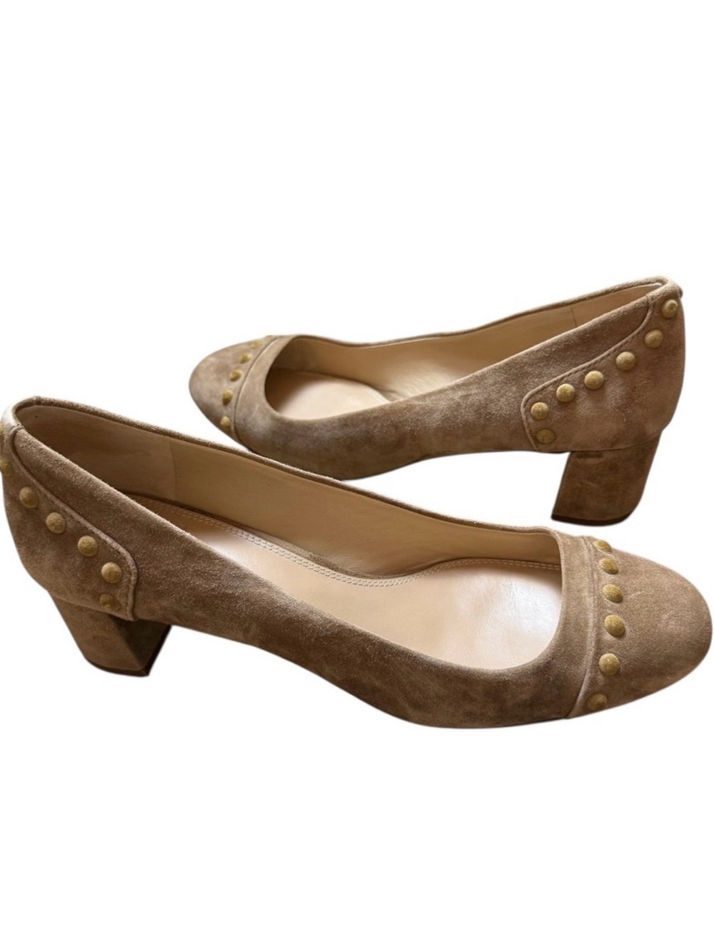 Tory Burch Taupe Suede Low Block Heel Pumps